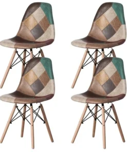 Fabulaxe Chair with Leather and Suede Like Tones with Wooden Legs, PK 4