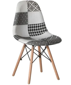 Fabulaxe Modern Fabric Patchwork Chair w/Wooden Legs for Kitchen, Dining Room, Entryway, Living Room, Single