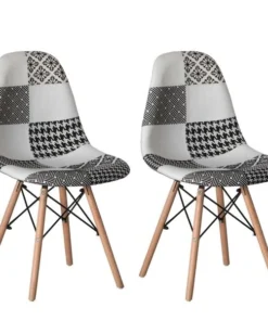 Fabulaxe Modern Fabric Patchwork Chair w/Wooden Legs for Kitchen, Dining Room, Entryway, Living Room, PK 2