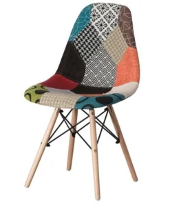 Fabulaxe Modern Fabric Patchwork Chair w/Wooden Legs for Kitchen, Dining Room, Entryway, Living Room, Single
