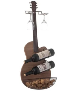 Vintiquewise Black Metal Guitar Shaped Wine Rack Holder for Living Room, Dining, or Entryway