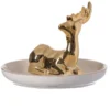 Uniquewise Modern Ceramic Trinket Dish Accent Plate Jewelry Holder White Plate and Gold Deer