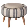 Fabulaxe Modern Striped Round Fabric Ottoman with Inner Storage , White and Blue