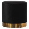 Fabulaxe Modern Round Velvet Fabric Standard Ottoman Stool with Gold Base, Black