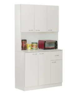 Basicwise Wooden Kitchen Pantry Storage Cabinet with Drawer, Doors and Shelves, White