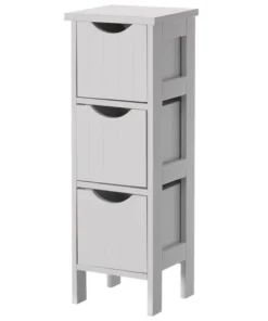 Basicwise White Wooden Modern Freestanding Side Storage Tower Cabinet with 3 Drawers