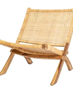 Vintiquewise Decorative Natural Foldable Rattan and Teak Wood Chair for Indoor and Outdoor