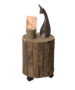 Vintiquewise Accent Decorative Natural Wooden Stump Stool With Wheels for Indoor and Outdoor