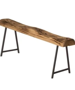 Vintiquewise Rustic Carved Wood Natural Log Accent Bench for Entryway, Indoor and Outdoor
