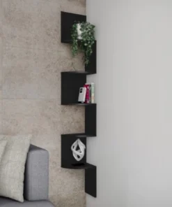 Hastings Home Floating Corner Shelf 25tier Wall Shelves, Hidden Brackets to Display Decor, Hardware Included (Black)