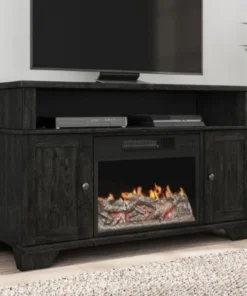Hastings Home Electric Fireplace 47-inch TV Stand with Cabinets, Shelves, Remote Control and LED Flames (Black)