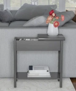 Hastings Home Flip Top End Table | Slim Side Console with Hidden Hinged Storage Compartment