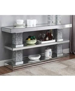 ACME 90462 2 Piece Noralie Console Table; Mirrored & Faux Diamonds - 34 x 63 x 17 in.