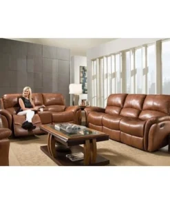 Mr Bar B Q Products Llc CMF 98527GRL-BR Appalachia 100 Percent Leather Double Reclining Console Loveseat - Brown