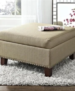 Dorel Living DA7099-BG Tyden Linen Square Ottoman with Nailheads; Oatmeal