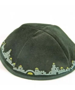 A&M Judaica & Gifts 10249 Velvet Kippah with Jerusalem