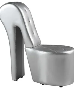 Best Master Furniture 6900 Silver High Heel Faux Leather Crystal Studs Shoe Chair; Silver