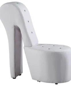 Best Master Furniture 6900 White High Heel Faux Leather Crystal Studs Shoe Chair; White