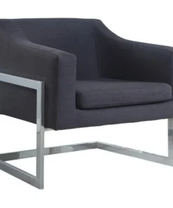 Best Master Furniture 3016 Charcoal Norway Modern Living Room Chrome Faux Leather Accent Chair; Charcoal