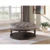 Best Master Furniture DX1500 Beige Linen Round Beige Linen Tufted Upholstered Ottoman