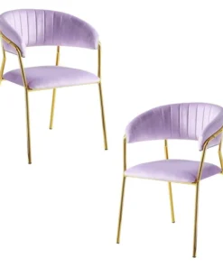 Best Master Furniture T09 Pink Chairs Bellai Gold Plated With Pink Velour Fabric Chair - Set of 2