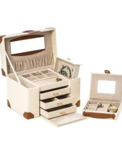 Bey Berk International Bey-Berk International BB627IVR Ivory Leather 4 Level Multi Compartment Jewelry Box