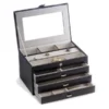 Bey Berk International Bey-Berk International BB652BLK Black Leather 4 Level Jewelry Box with Multi Compartments