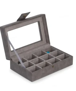Bey Berk International Bey-Berk International BB710GRY 12 Cufflink Storage Case with Soft Velour Lining; Grey