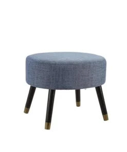 Convenience Concepts 161655FBE Designs4Comfort Mid Century Styling Ottoman Stool - Steel Blue Linen