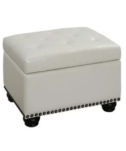 Convenience Concepts 163010W Designs 4 Comfort 5th Avenue Storage Ottoman -Ivory Faux Leather