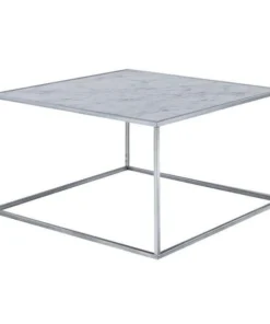 Convenience Concepts 413482S Gold Coast Faux Marble Coffee Table; Faux Marble & Silver - 18.25 x 33 x 33 in.