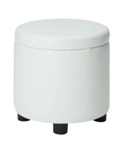 Convenience Concepts 163523W Comfort Round Accent Storage Ottoman in White