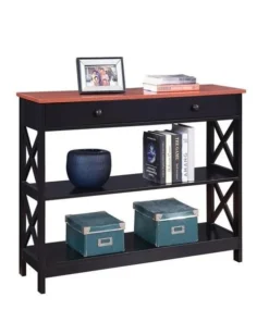 Convenience Concepts 203295CH One Drawer Oxford Console Table; Cherry Black