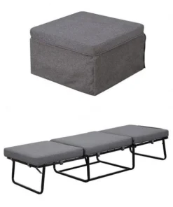 Convenience Concepts 143709FSGY Designs4Comfort Folding Bed Ottoman - Soft Gray Fabric