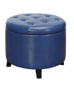 Convenience Concepts 163060BE Designs4Comfort Round Ottoman; Blue Faux Leather - 17 x 19.75 x 19.75 in.