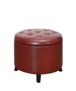 Convenience Concepts 163060BRG Designs4Comfort Round Ottoman; Burgundy Faux Leather - 17 x 19.75 x 19.75 in.