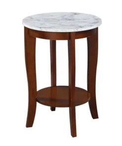 Convenience Concepts 7106259WMES American Heritage Round End Table; White Faux Marble & Espresso - 17.75 x 17.75 x 24 in.