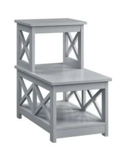 Convenience Concepts 203040GY Oxford 2 Step Chairside End Table; Gray - 14 x 23.75 x 23.75 in.