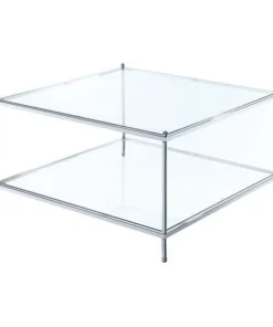 Convenience Concepts 134048GLCRO Royal Crest Square Coffee Table; Clear Glass & Chrome Frame