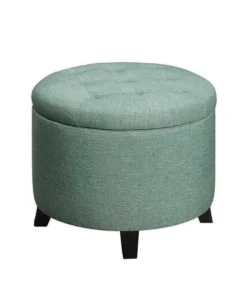 Convenience Concepts 163060FLGN Designs4Comfort Round Ottoman; Green Faux Linen