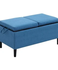 Convenience Concepts 143042FSBE Designs4Comfort Magnolia Storage Ottoman with Trays; Soft Blue Fabric - 32 x 16 x 17 in.
