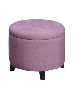 Convenience Concepts 163060FLP Designs4Comfort Round Ottoman; Lilac Faux Linen - 19.75 x 19.75 x 17 in.