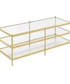 Convenience Concepts 134382GLG 47.2 x 16 x 18 in. Royal Crest 3 Tier Coffee Table; Clear Glass & Gold