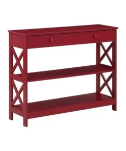Convenience Concepts 203295CR Oxford 1 Drawer Console Table with Shelves; Cranberry Red