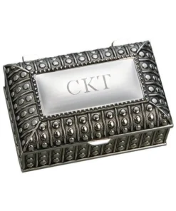 Creative Gifts International 026026 2.25 x 3.5 in. Beaded Antique Rectangle Box - Silver Plated