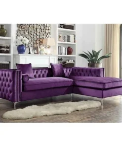 Luxury Bedding FSA2585 Button Tufted With Silvertone Nailhead & Trim Y-leg Right Facing Sectional Sofa; Purple