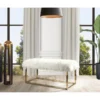 Chic Home FBH2752 Carolyn Fur Modern Luxe Chrome Metal Frame Ottoman Bench; Beige