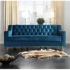 Chic Home FSA2577 Berry Velvet Modern Contemporary Button Tufted with Silver Nailhead Trim Round Acrylic Feet Sofa; Navy Blue