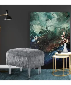 Chic Home FON2642 Ricco Modern Contemporary Faux Fur Acrylic Leg Ottoman; Grey