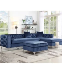 Chic Home FON2852 Eliott Modern Contemporary Velvet Square Storage Ottoman; Navy